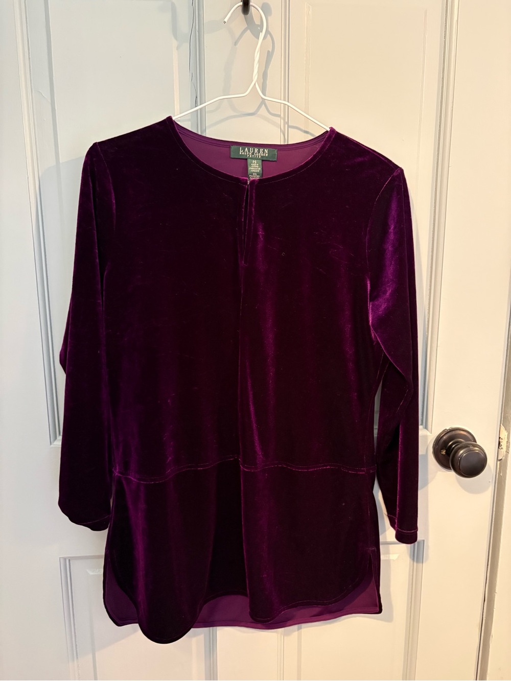 Lauren Ralph Lauren Velvet Long Sleeve Top - Plum